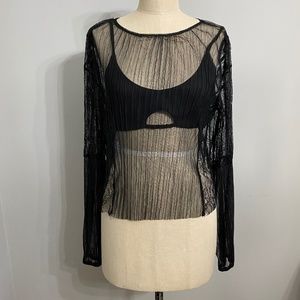 SHEER LONG SLEEVE BLOUSE WITH LACE DETAIL